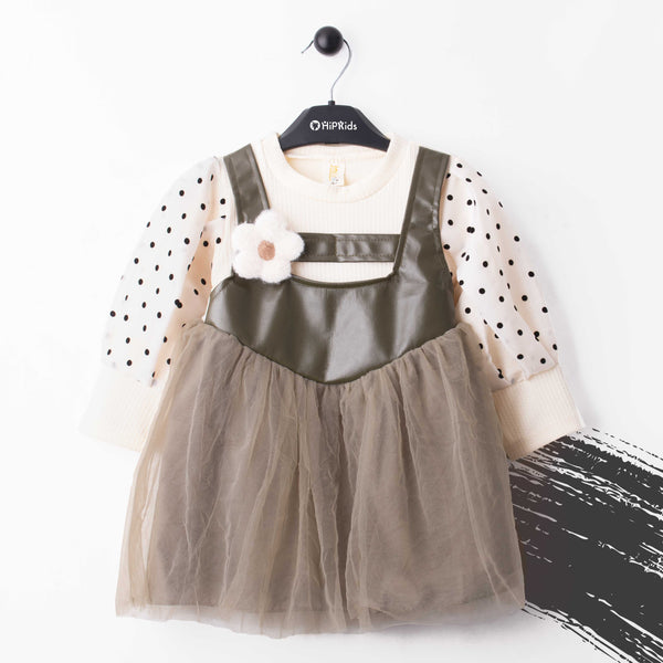 Baby Girl Olive Green Polka Print Frock