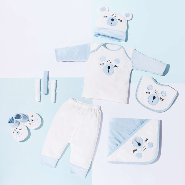 Baby Boy 9 Piece Starter Set Blue Bear face