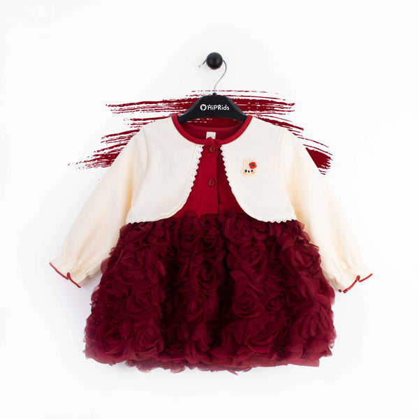 Baby Girl Red Flower Frock with cardigan