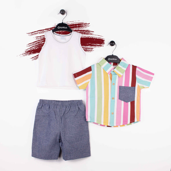 Baby Girl 3 Piece Set Multi Stripes Print