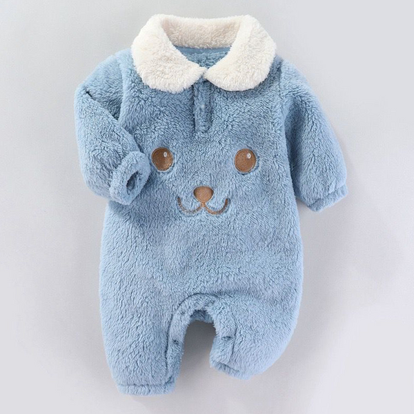 Baby Boy Fleece Full romper Blue Bear Face