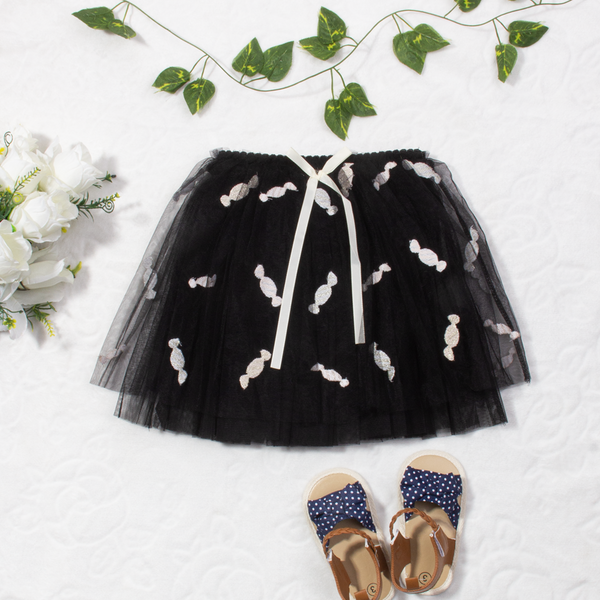 Baby Girl Black Candy Embroidered Fancy Skirt