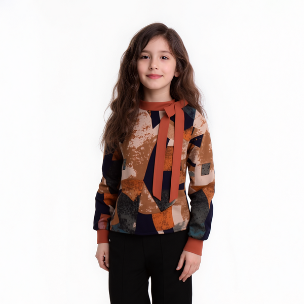 Girl Brown Marble Print Top