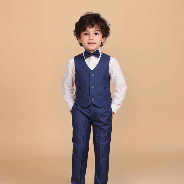Baby Boy Royal Blue Self Waistcoat Formal Set