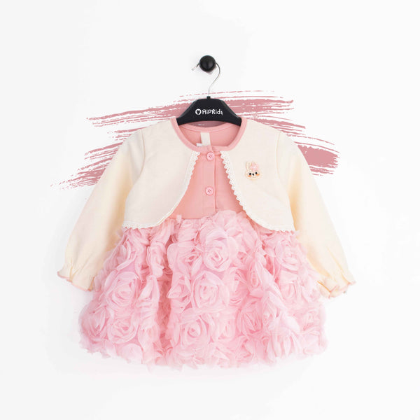 Baby Girl Pink Flower Frock with cardigan