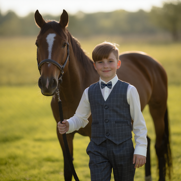 Baby Boy Grey Checked Waistcoat Formal Set