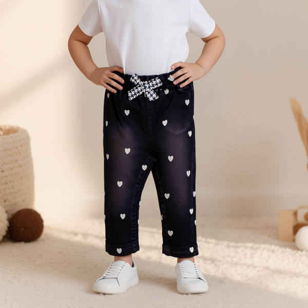 Baby Girl Black Embroidered heart Pant