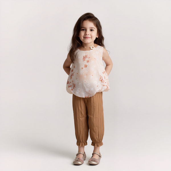 Baby Girl 2 Piece Set Brown Flowers Print