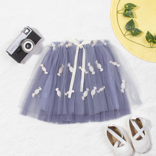 Baby Girl Grey Candy Embroidered Fancy Skirt