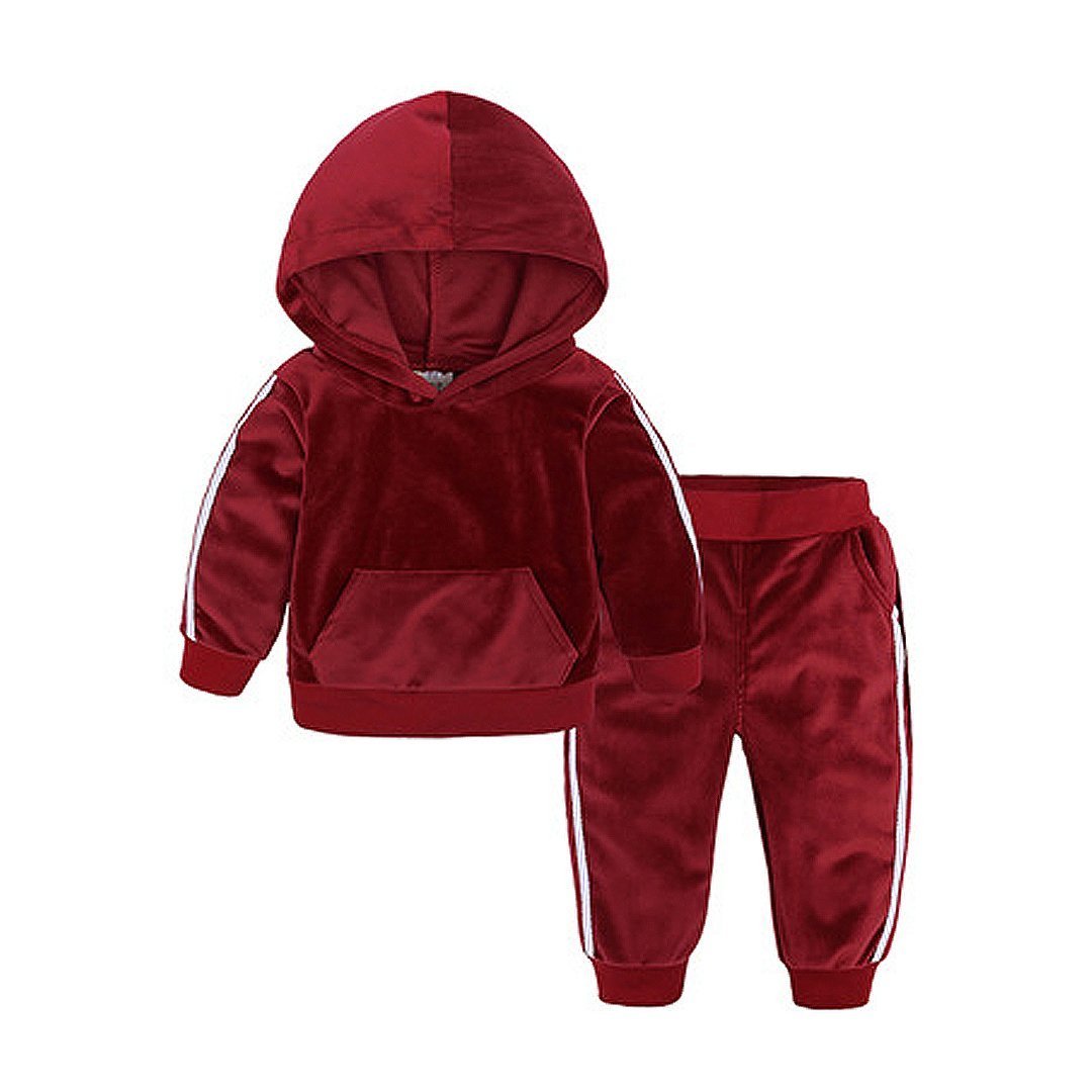 Girl 2 Piece Hoodie Velvet Track Suit Mahroon – Hipkids.pk