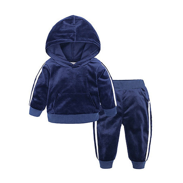 2 Pc Hoodie Track Suit Navy Blue - Hipkids.pk