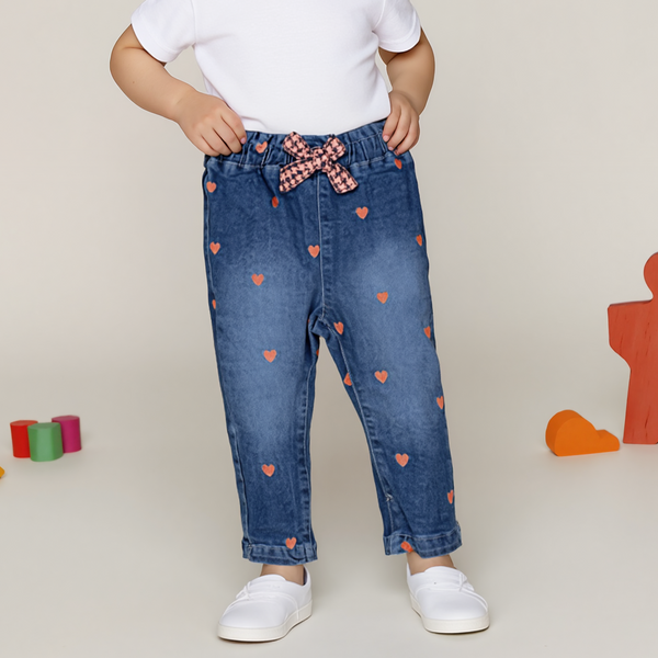 Baby Girl Light blue Embroidered heart Pant