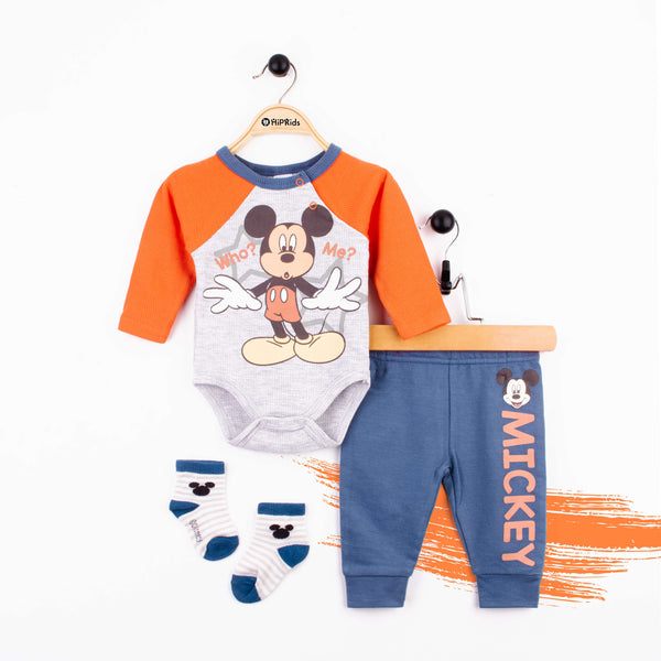 DS Baby Boy 3 Piece Set Orange Mickey Print