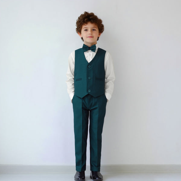 Baby Boy Dark Green Self Waistcoat Formal Set