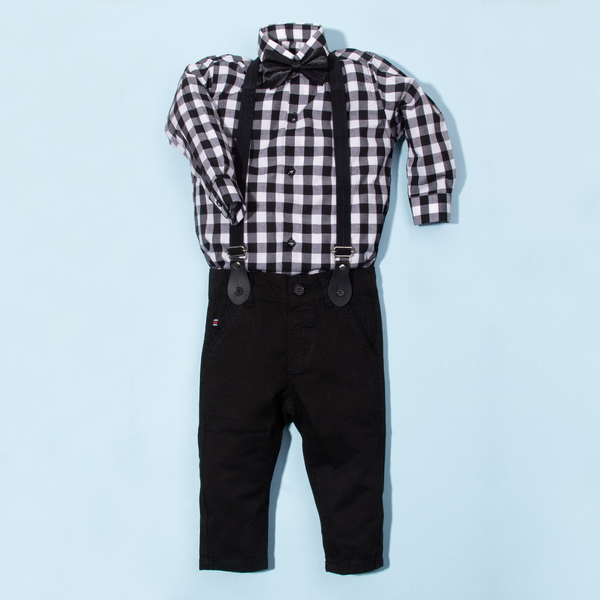 Baby Boy 4 Piece Black / White Checked Print Formal Set