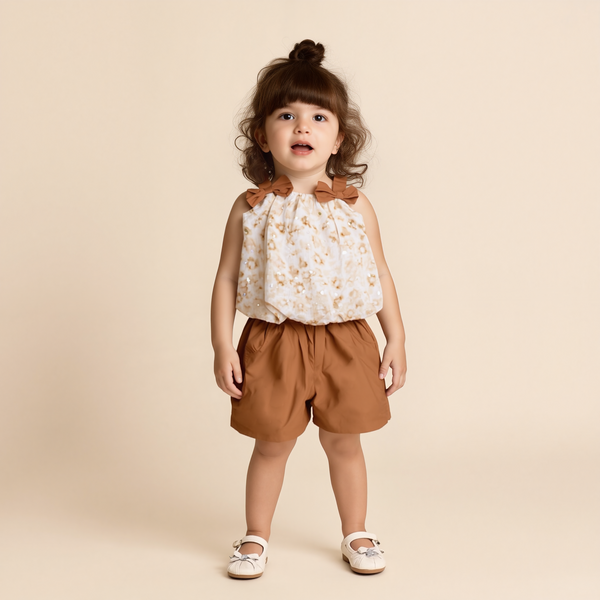Baby Girl 2 Piece Set Brown Double Bow