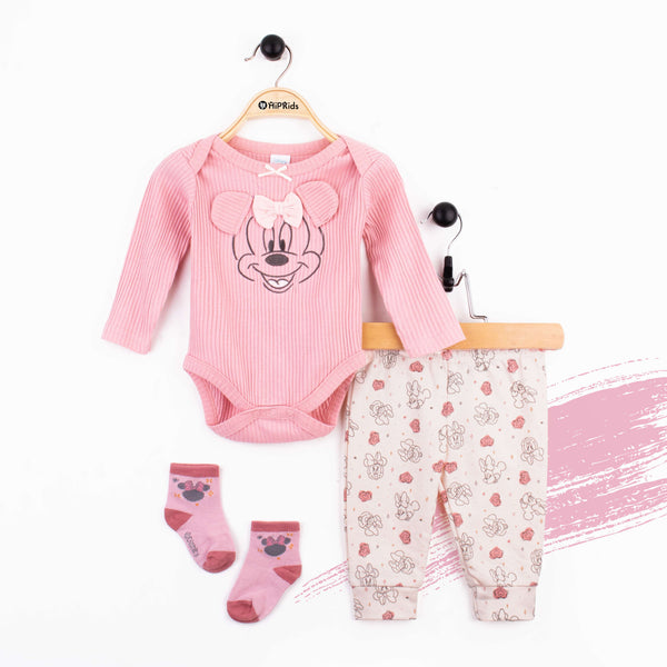 Baby Girl 3 Piece Set Pink 3D Minnie Mouse