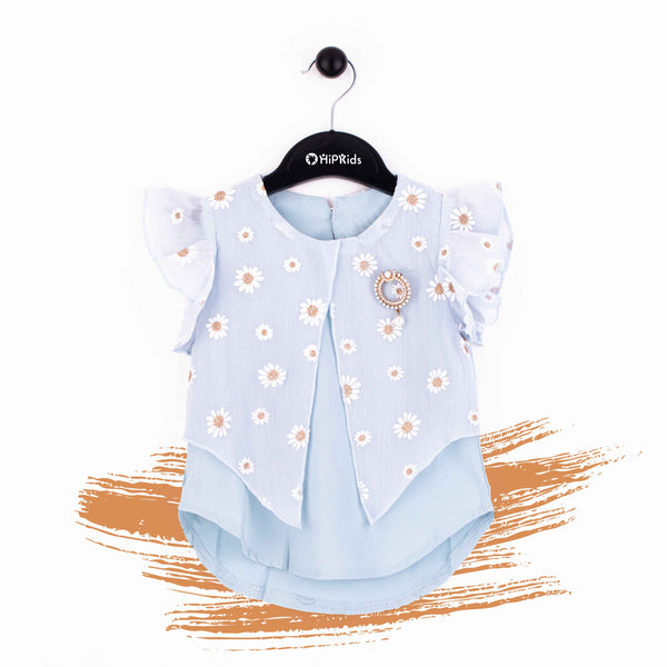 Baby Girl Chiffon Sky Blue Sun Flower Top