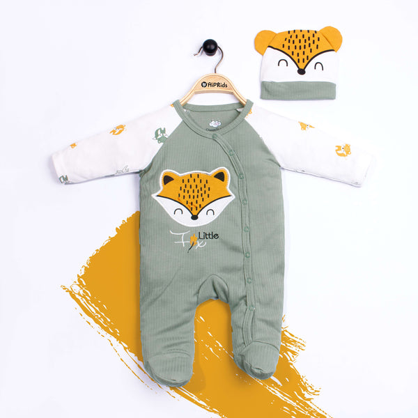 Baby Boy 2 Piece Full Romper Green Little Fox