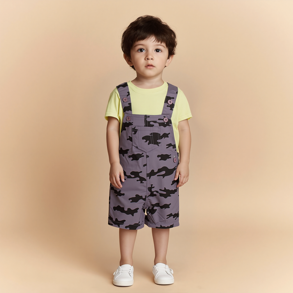 Baby Boy 2 Piece Dungaree Set Grey Camo Print