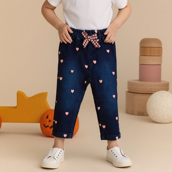 Baby Girl Dark blue Embroidered heart Pant