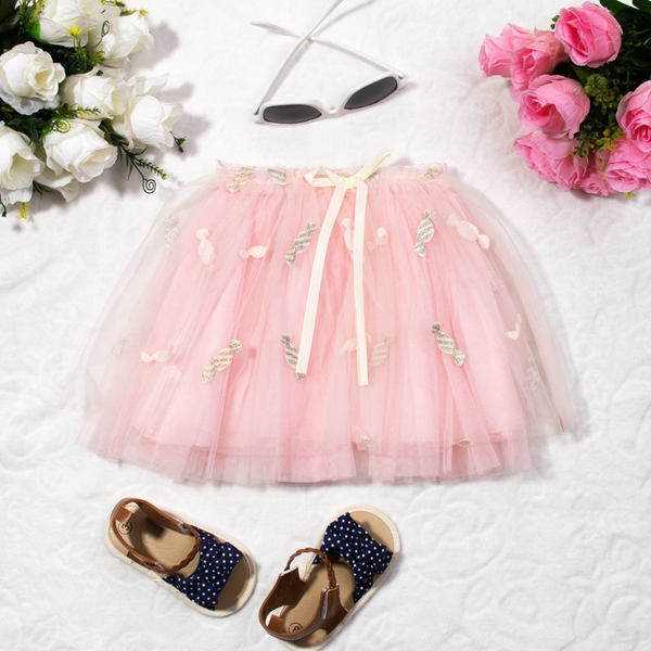 Baby Girl Pink Candy Embroidered Fancy Skirt