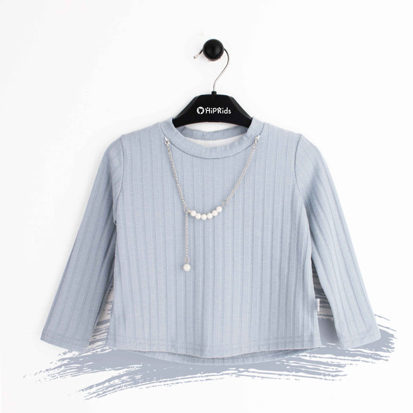 Baby Girl Light Sea Green Top With Fancy Chain