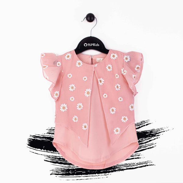 Baby Girl Chiffon Tea Pink Sun Flower Top