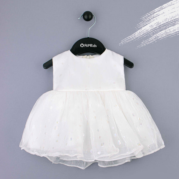 Baby Girl White Dots Print Fancy Frock