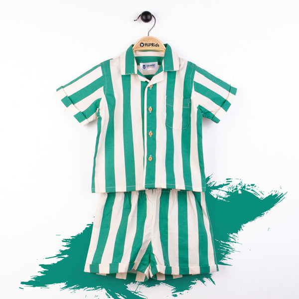 Baby Boy 2 Piece Safari Suit Green Stripes Print