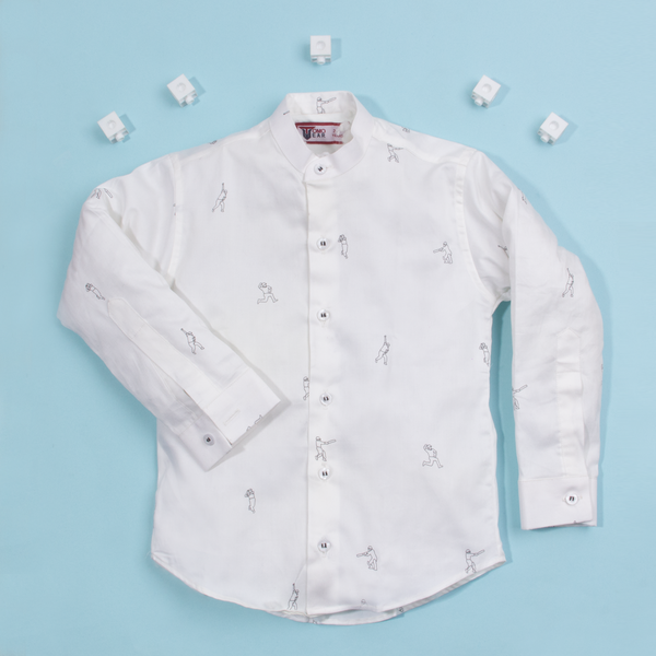 Tomo Wear Baby Boy White Shirt Cricket Print