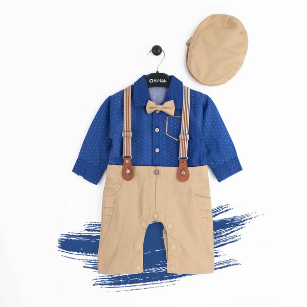Baby Boy Formal Romper Blue / Skin Polka Dots Print