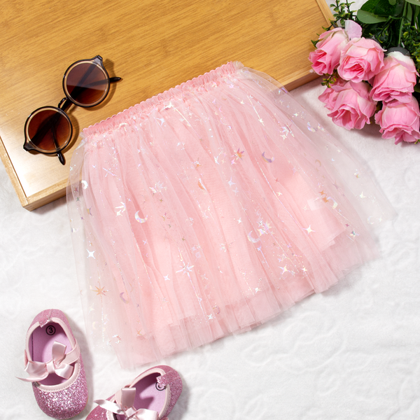 Baby Girl Pink Stars Moon Print Fancy Skirt