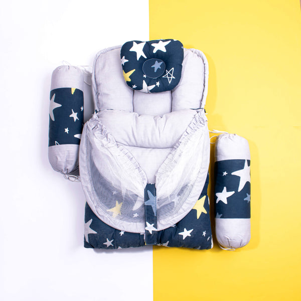 Baby Boy 4 Piece Set Carry Nest Blue Stars Print