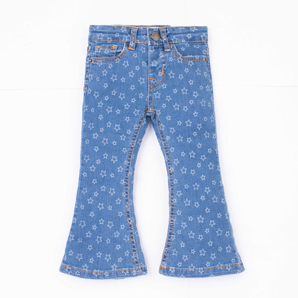 Girl Blue Stars Print Denim Bell Bottom