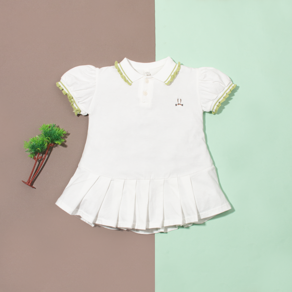 Baby Girl White / Green Bunny Face Embroidered Long Shirt