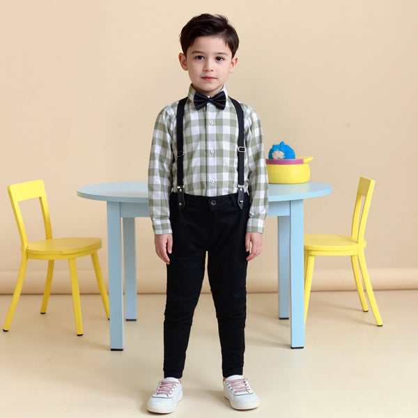 Baby Boy 4 Piece Set Greenish Grey Checked Formal Set