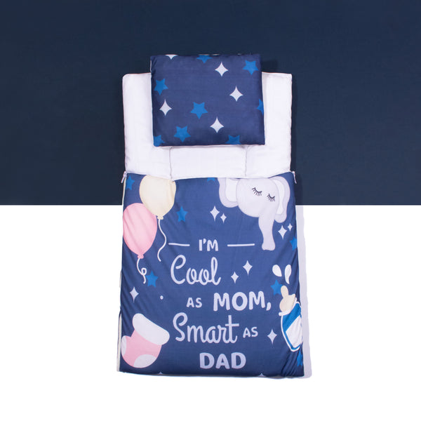 Baby Boy 2 Piece Set Carry nest Blue Smart As Dad Print