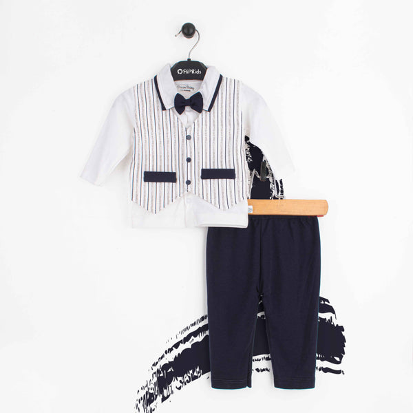 Baby Boy 2 Piece Set Navy bow Stripes Print