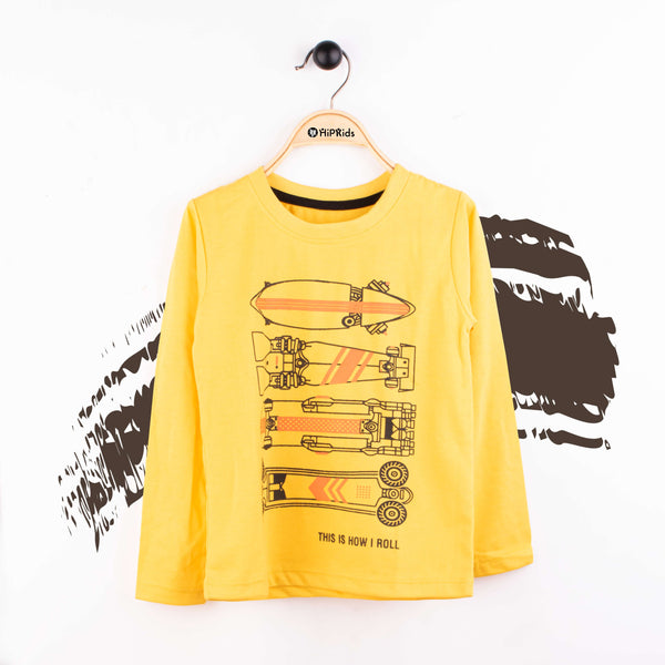 Boy Long Sleeve T-Shirt Yellow This is How I Roll Print