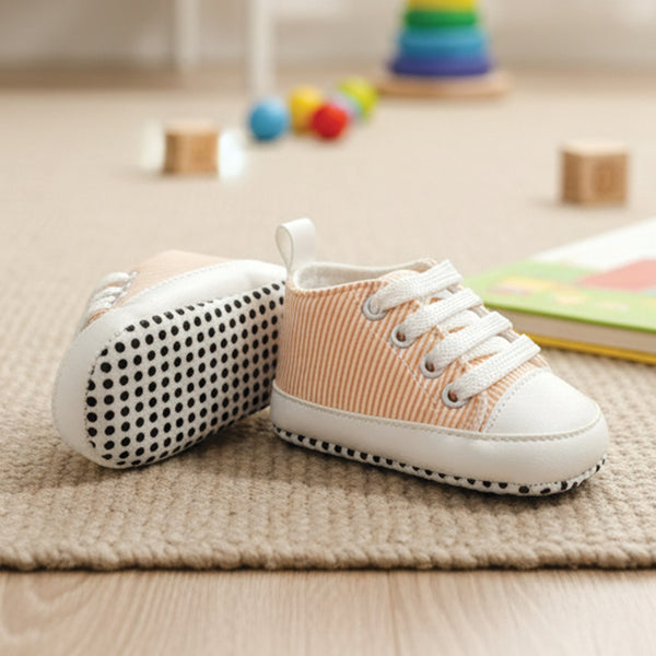 Baby Girl Peach Stripes Print Pre-walker