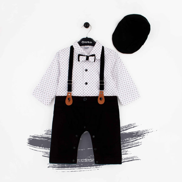 Baby Boy Formal Romper White / Black Print