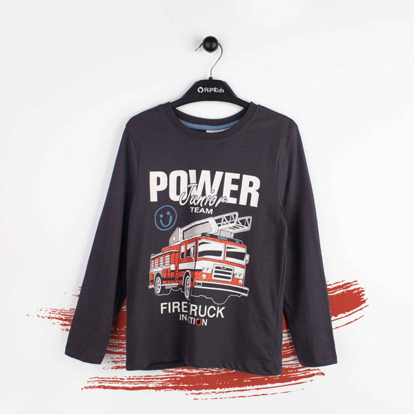 Baby Boy Full Sleeves Fire Truck T-Shirt