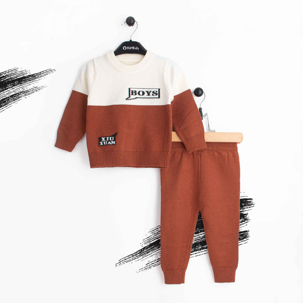 Baby Boy 2pc set wool Brown boys Print