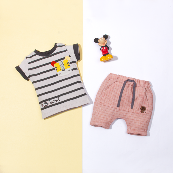 Baby Boy 2 Piece Set Little Friend Black Stripes Print