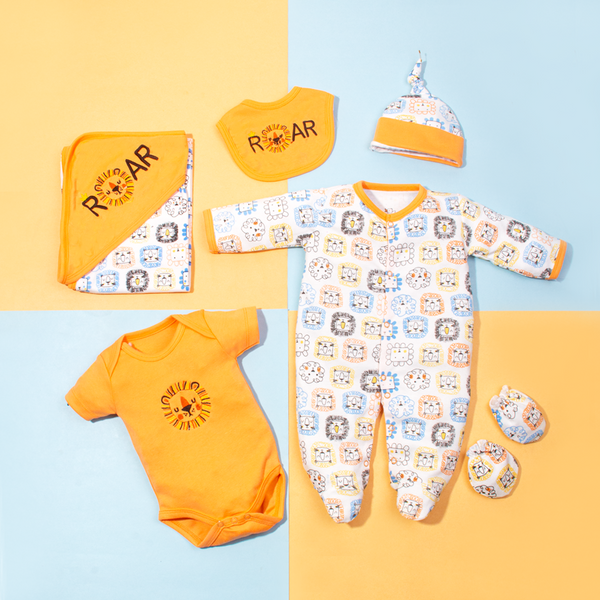 Baby Boy 6 Piece Starter Set Mustard Roar