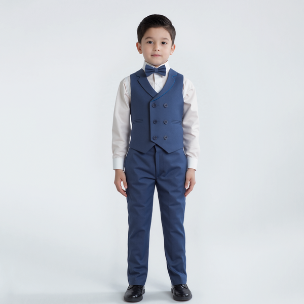 Baby Boy Blue Self Waistcoat Formal Set
