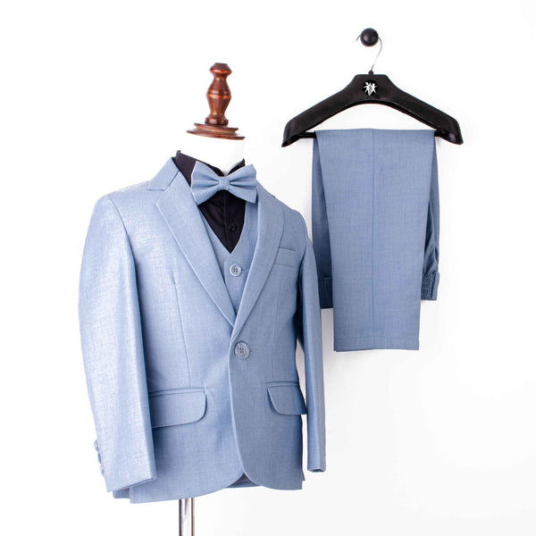 Baby Boy 4 Piece Ice Blue / White Shirt Formal Suit Set