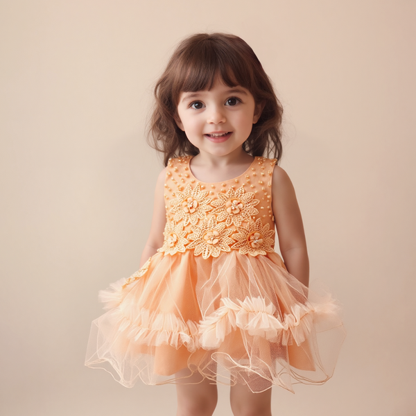 Baby Girl Peach Pulse Fancy Frock