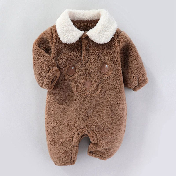 Baby Boy Fleece Full romper Brown Bear Face